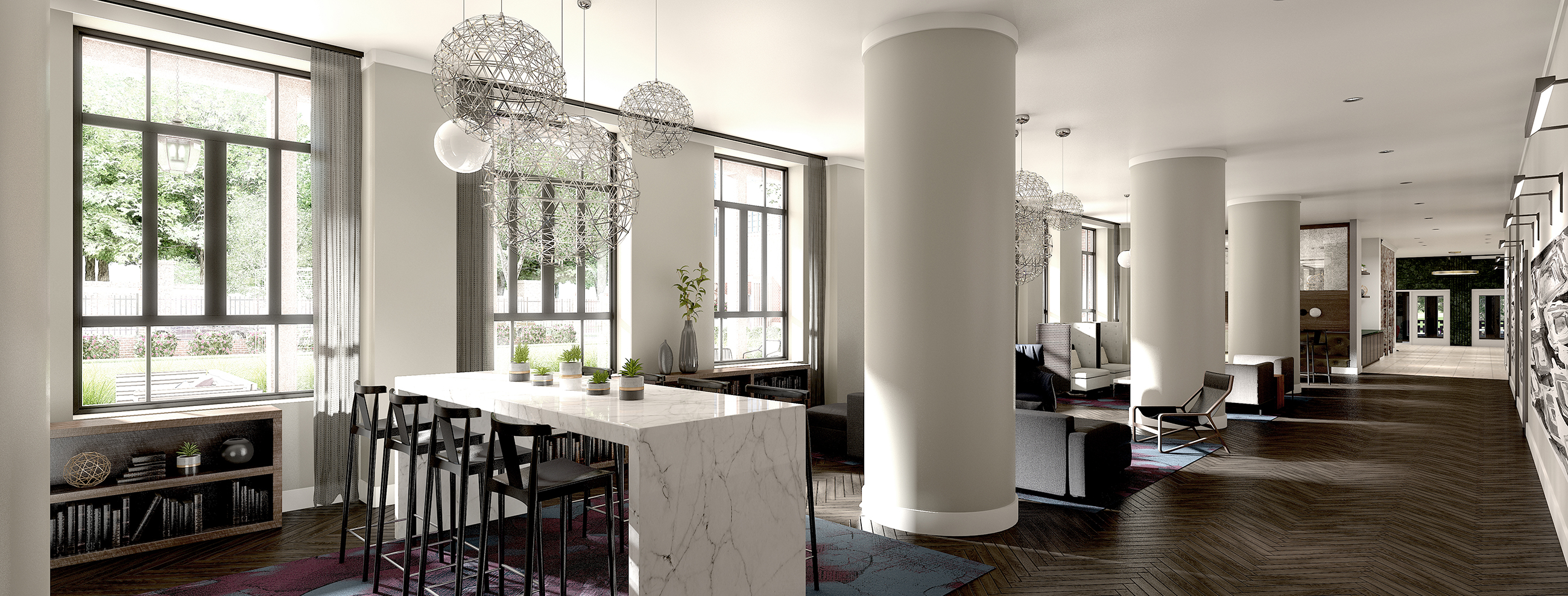 Âme Apartments contemporary lounge area with modern furnishings and lighting