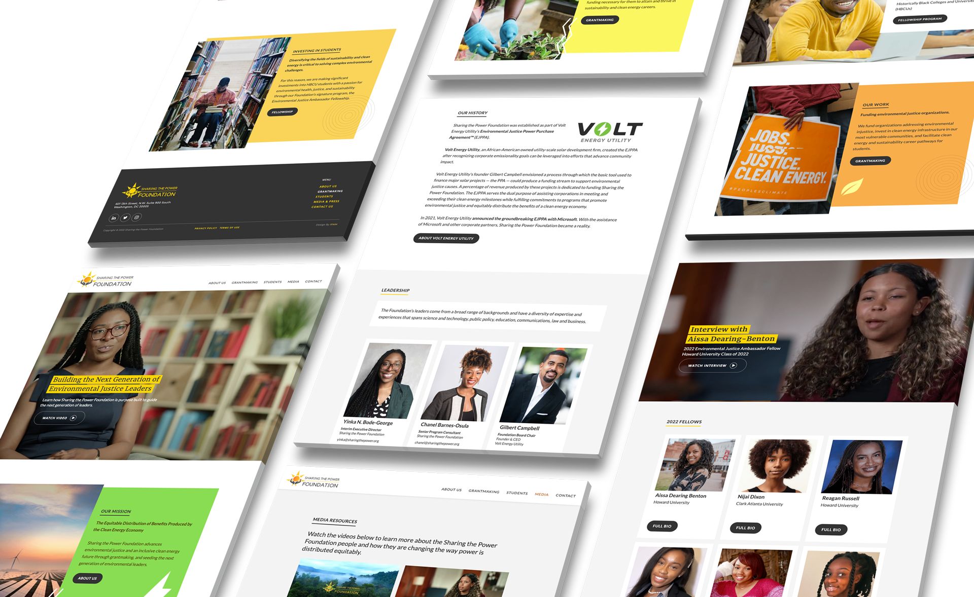 Sharing the Power Foundation website homepage showing mission and environmental justice focus