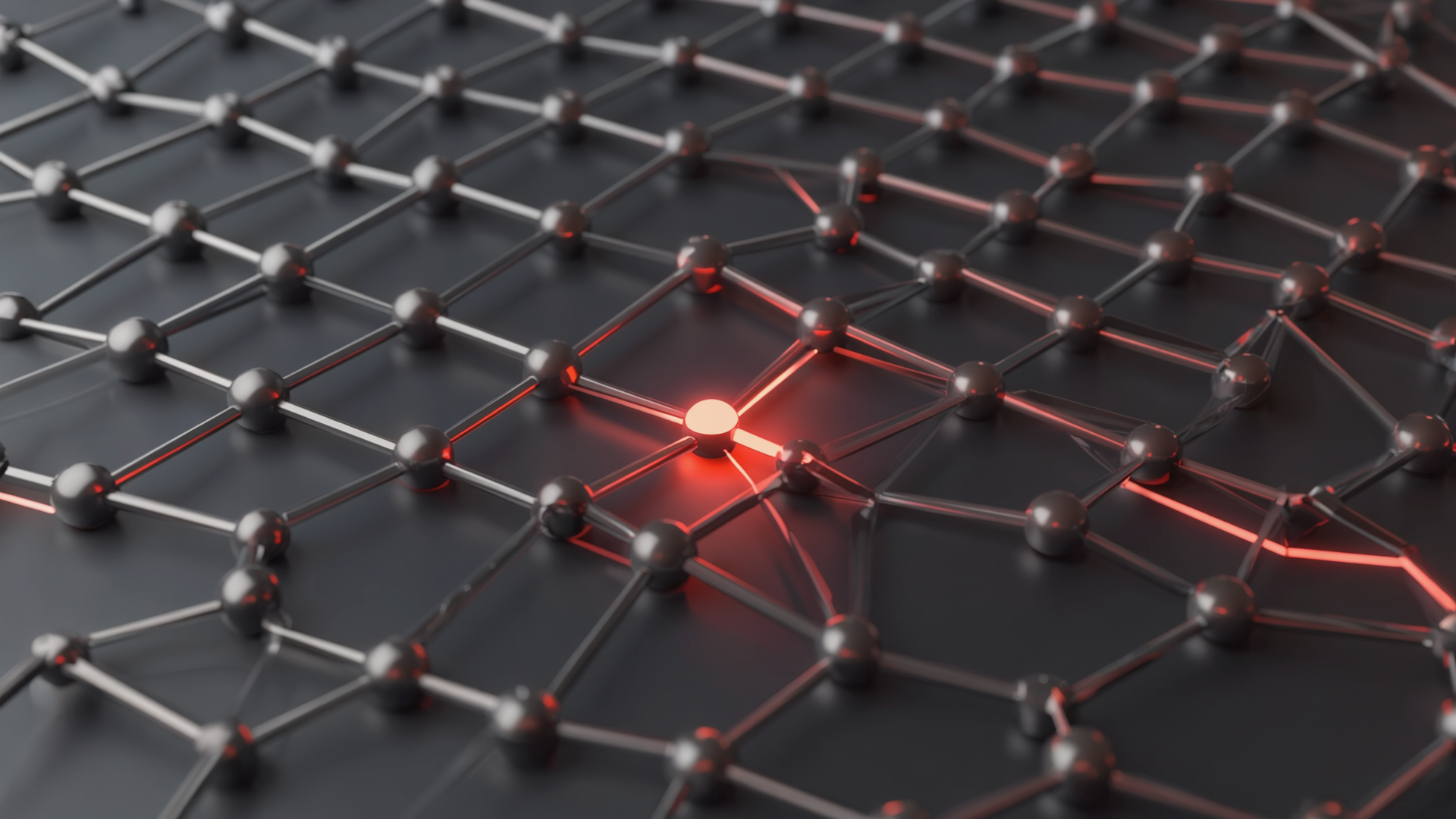 A network of connected systems with one node glowing