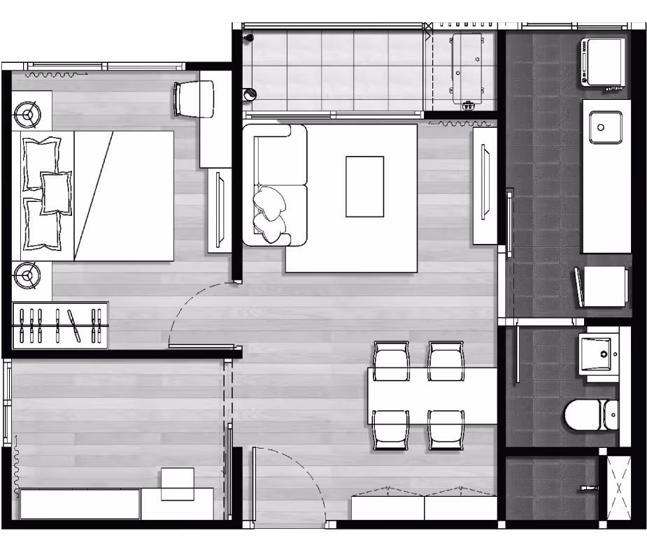 2 ห้องนอน 1 ห้องน้ำ
