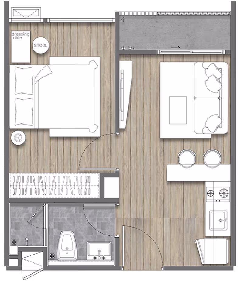 1 ห้องนอน 1 ห้องน้ำ