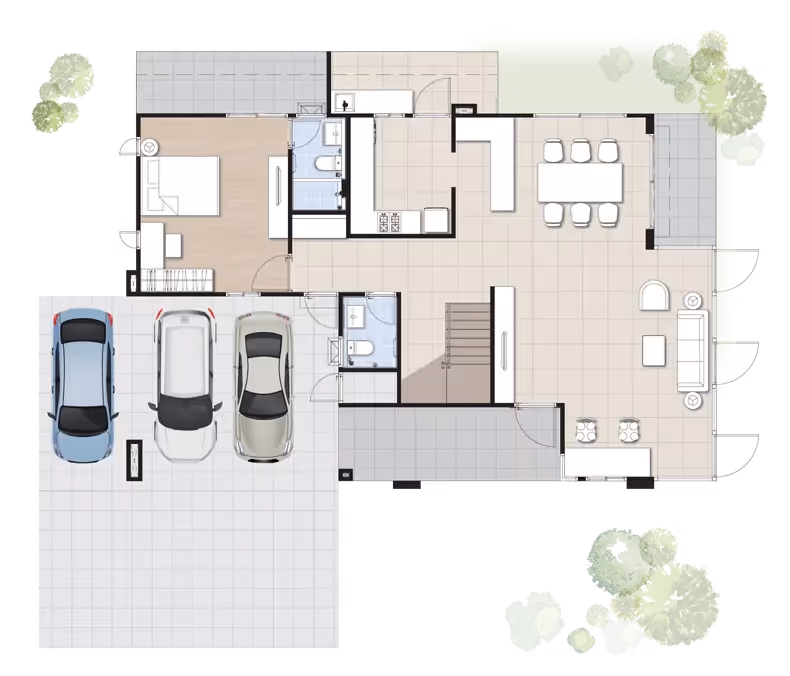 1ห้องนอน 2ห้องน้ำ 1ห้องรับแขก 3ที่จอดรถ