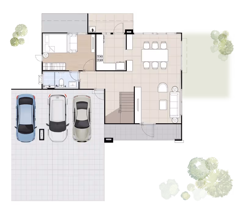 1ห้องนอน 1ห้องน้ำ 1ห้องรับแขก 3ที่จอดรถ