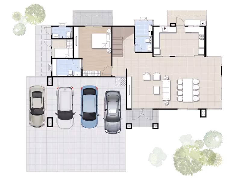 1ห้องนอน 2ห้องน้ำ 1ห้องรับแขก 1ห้องแม่บ้านและห้องน้ำ 4ที่จอดรถ