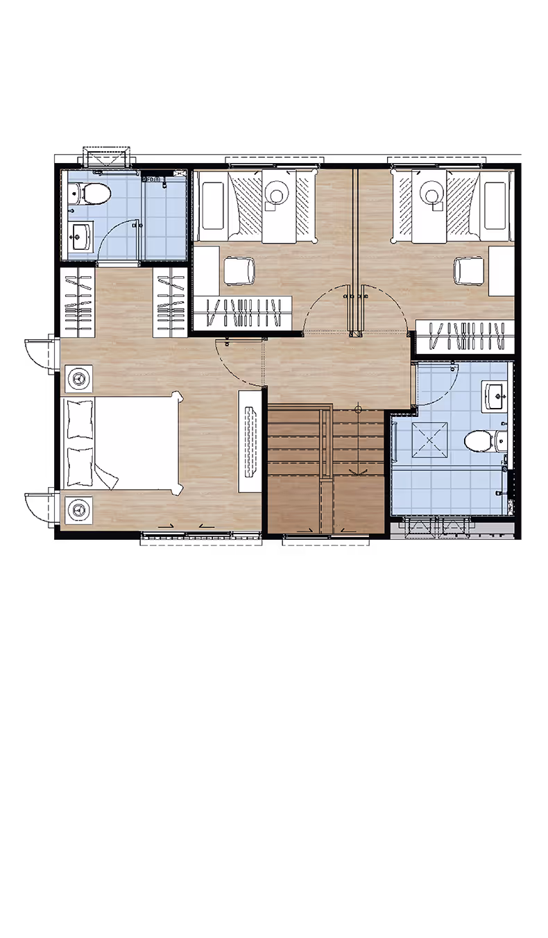5 ห้องนอน 3 ห้องน้ำ 1 มุมรับแขก 1 ส่วนทานอาหาร ที่จอดรถ 2 คัน