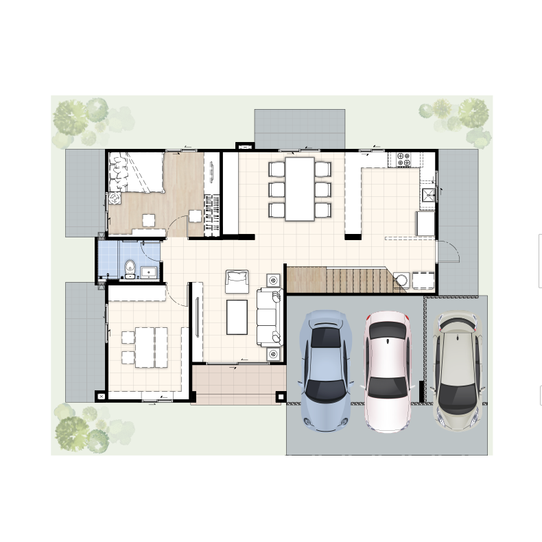 1ห้องนอน 1ห้องน้ำ 1ห้องรับแขก 2ที่จอดรถ