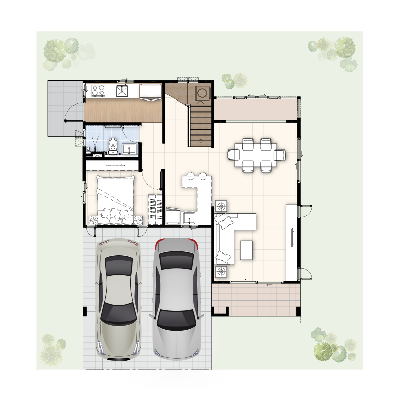 1ห้องนอน 1ห้องน้ำ 1ห้องรับแขก 2ที่จอดรถ