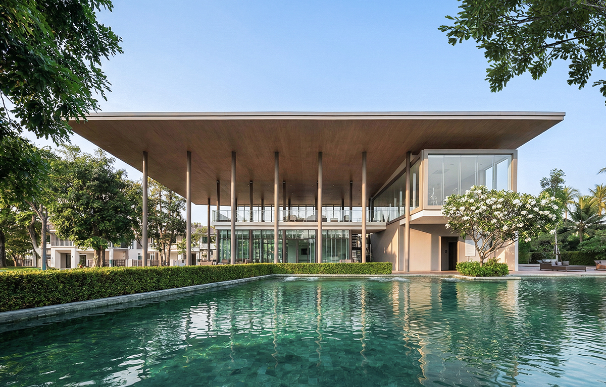 CLUBHOUSE แรงบันดาลใจจากบ้านต้นไม้ กลายมาเป็นสถาปัตยกรรมดีไซน์โปร่งโล่ง เพียบพร้อมด้วยฟิตเนส และสระว่ายน้ำระบบเกลือ โครงการบ้านเดี่ยว ปริญญ์ สาทร - ราชพฤกษ์