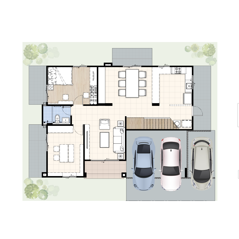 1ห้องนอน 1ห้องน้ำ 1ห้องรับแขก 2ที่จอดรถ