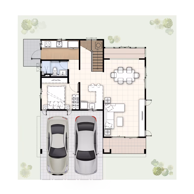 1ห้องนอน 1ห้องน้ำ 1ห้องรับแขก 2ที่จอดรถ