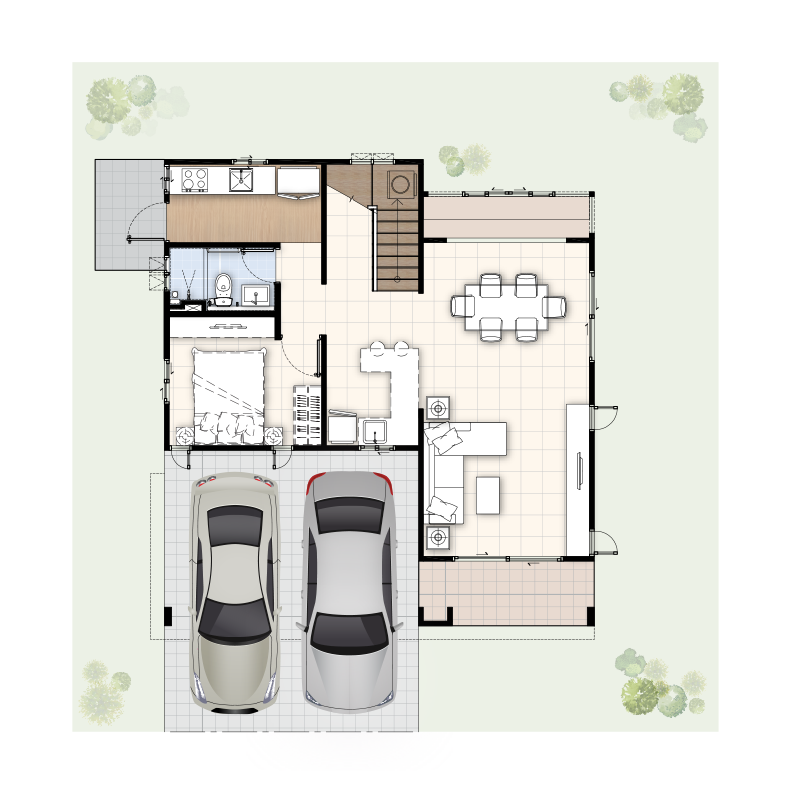 1ห้องนอน 1ห้องน้ำ 1ห้องรับแขก 2ที่จอดรถ