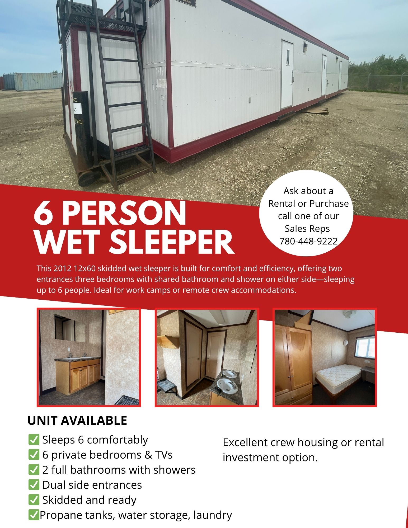2012 12x60 Skid Mount 6-person Wet Sleeper