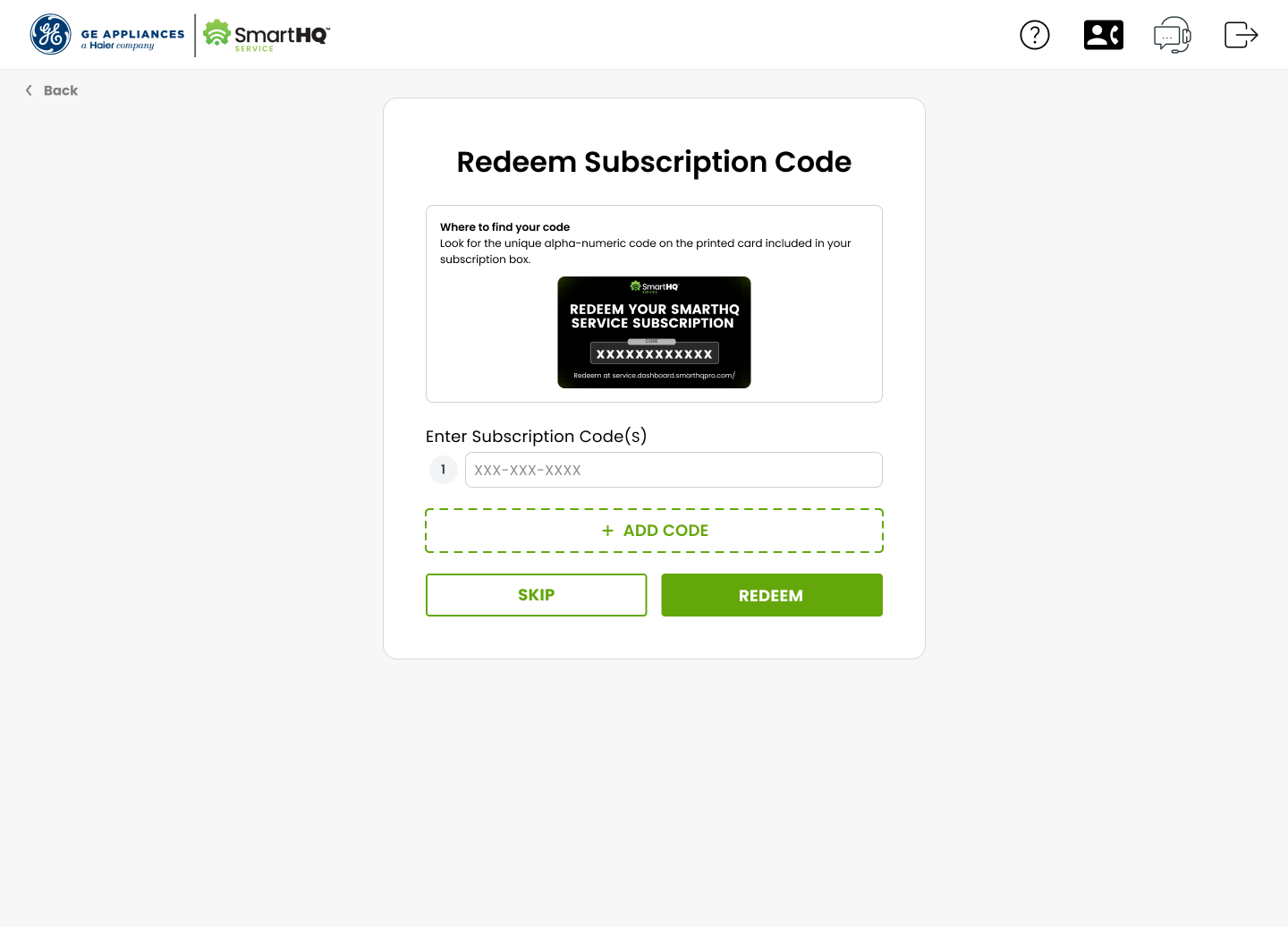Subscription Code Entry