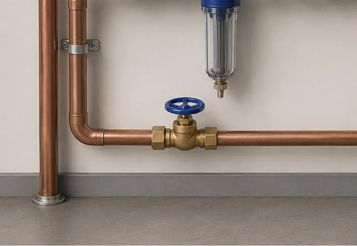 Example leak sensor placement: near plumbing connections