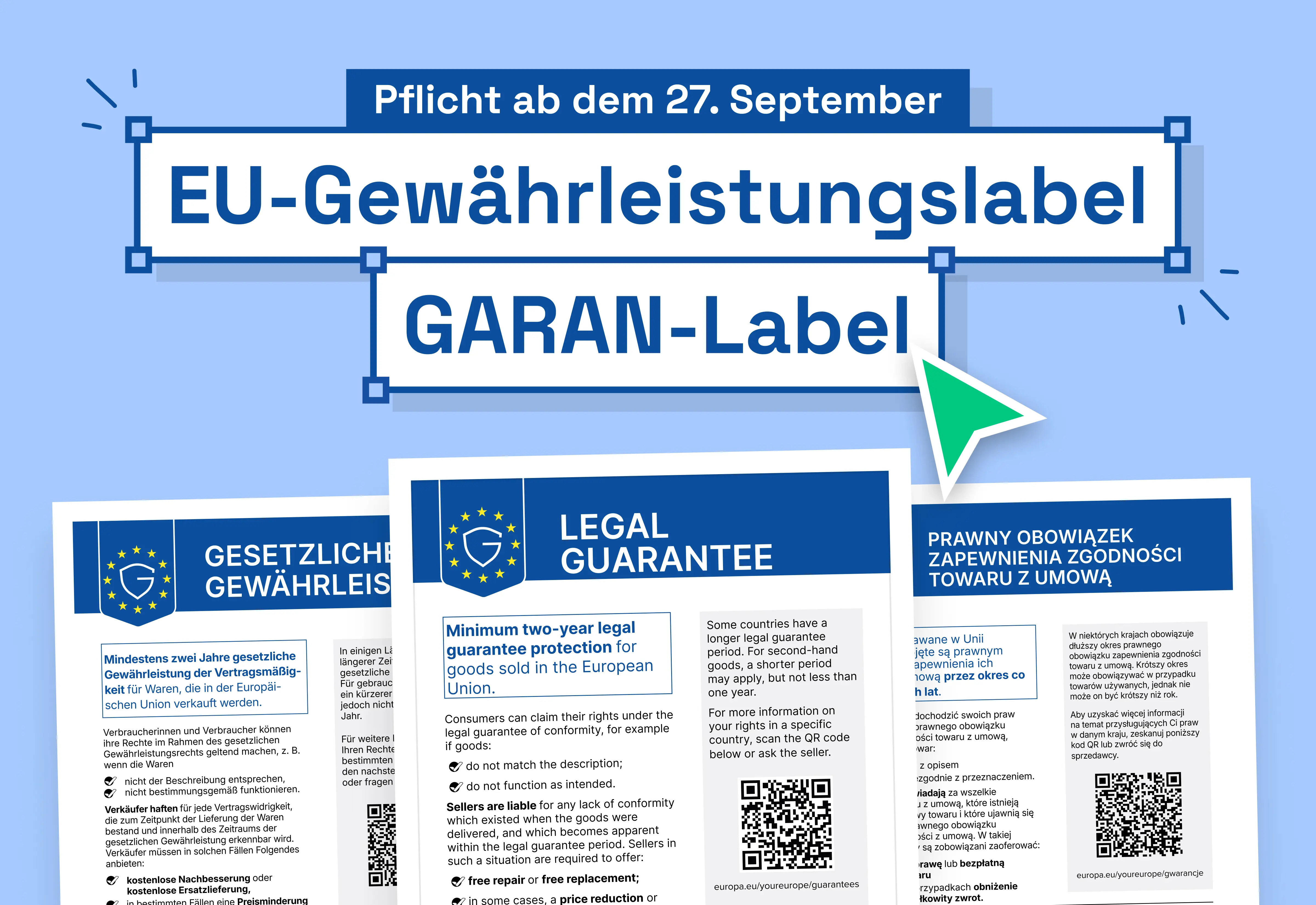 EU-Gewährleistungslabel und GARAN-Label: Was ab dem 27. September 2026 Pflicht für den Shopify Store ist