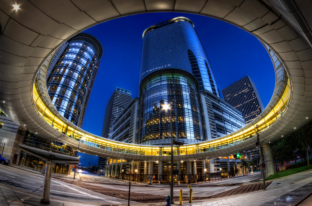 Circular walkway of the Chevron buildings in downtown Houston, Texas
