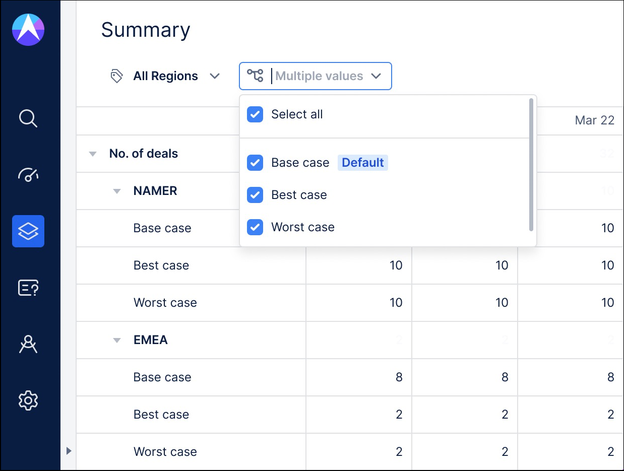 Screenshot showing how to use Multi-Select to choose the values you want to compare.