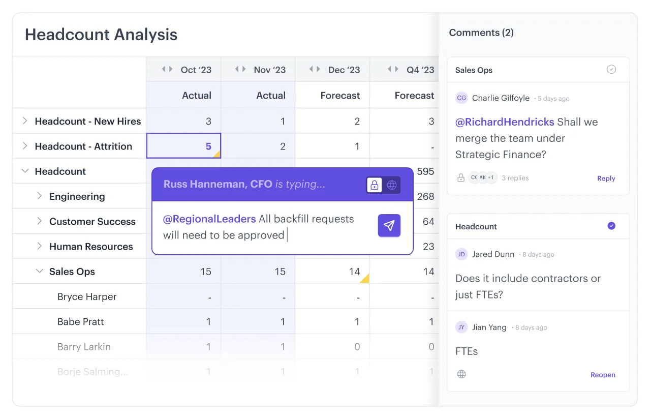 screenshot illustrating in-app communications features in Drivetrain that help teams collaborate more easily.