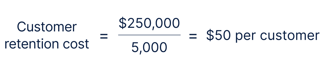 CRC example: 250,000 dollars divided by 5,000 customer equals a CRC of 50 dollars per customer.
