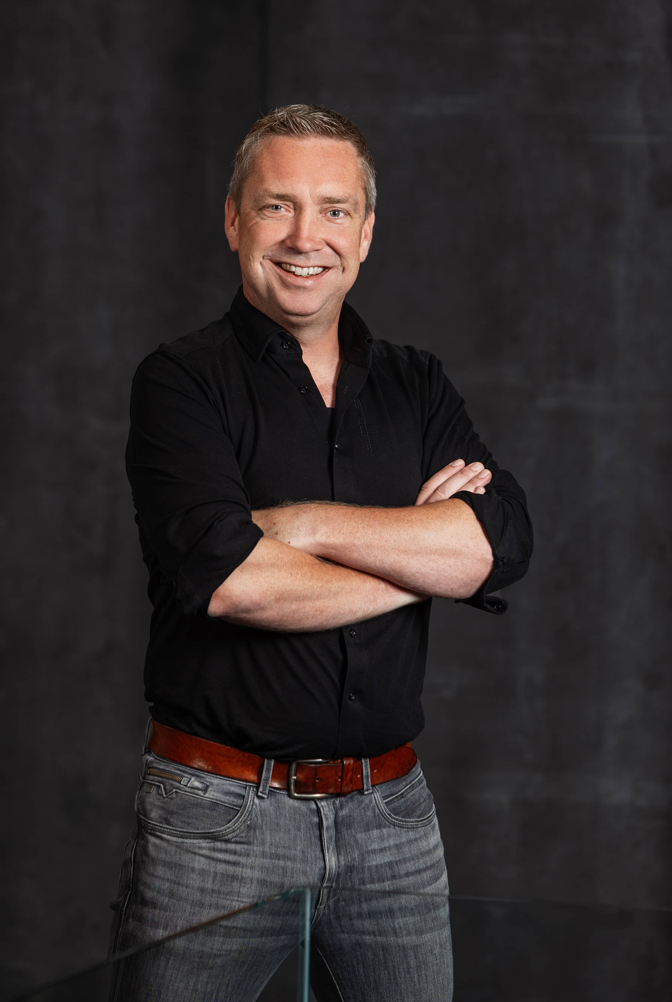 Mark-Jan Valk, head of sales at Stooff in white blouse and suit. 