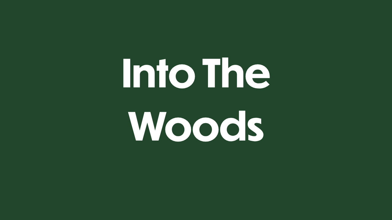 Green background with show title Into The Woods