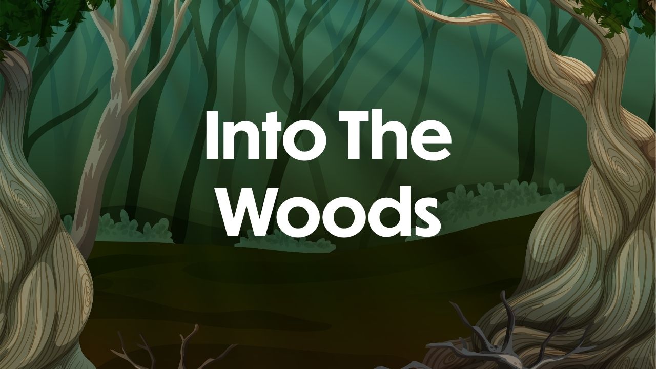 Green background with show title Into The Woods