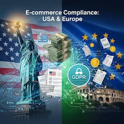 A 2 minute read to understand compliance needs, risks and sanctions for stores selling to customers in USA and Europe. The 2025 version.