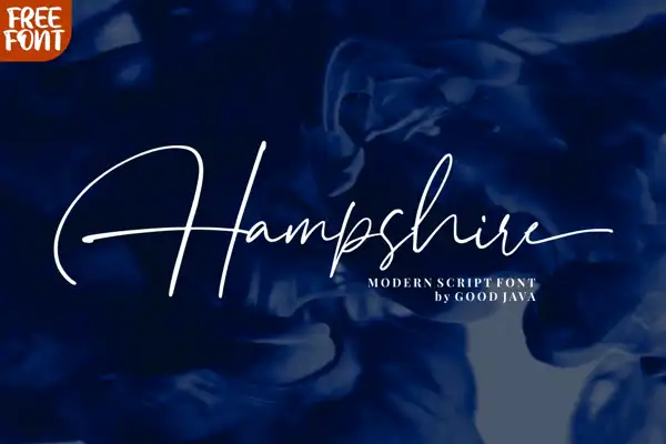 Hampshire elegant cursive font with long flowing strokes
