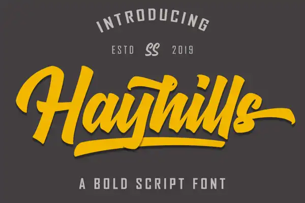 Hayhills Script bold brush font with rustic textured lettering