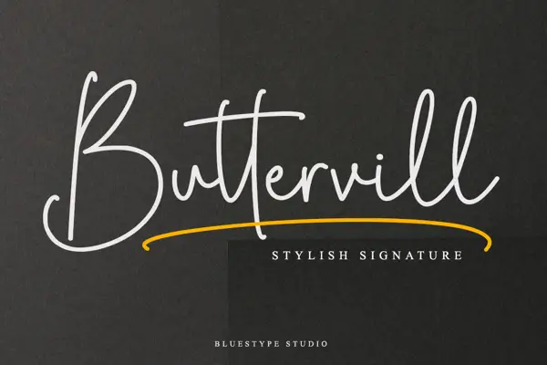 Buttervill smooth signature font with rounded letter endings