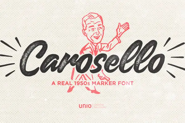 Carosello vintage script font inspired by 1950s typography