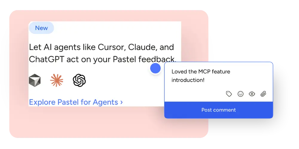 Pastel comment pinned to a specific element on a live web page, with the reviewer's note attached