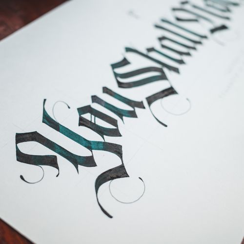 "You shall not pass," a Gandalf quote from The Lord of the Rings films, written in modern Fraktur calligraphy.