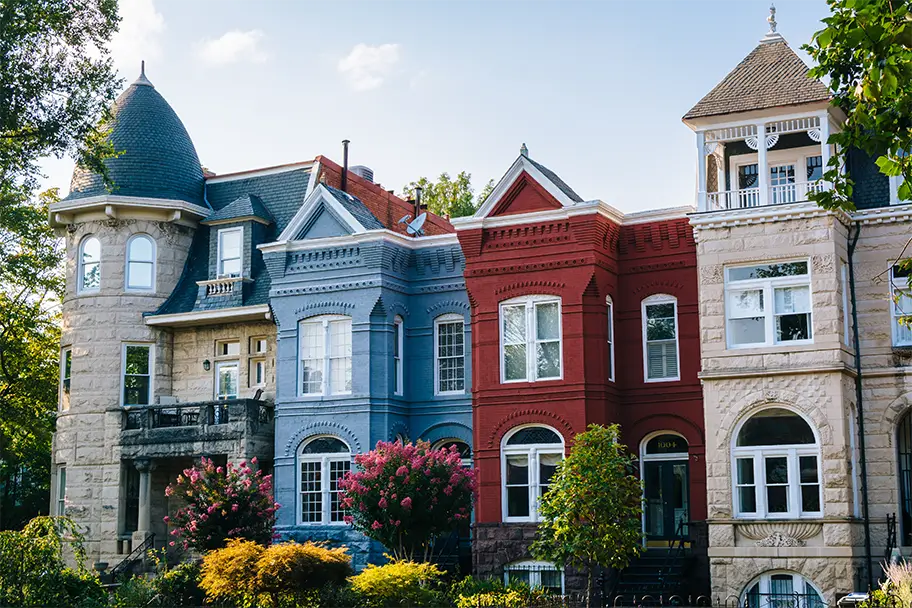 Charming and colorful row of Victorian townhouses, potential Airbnb properties with character in a desirable neighborhood.