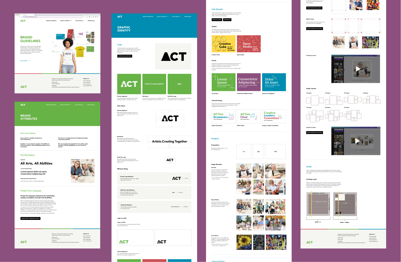 Static prototypes of online brand kit showing Graphic Identity