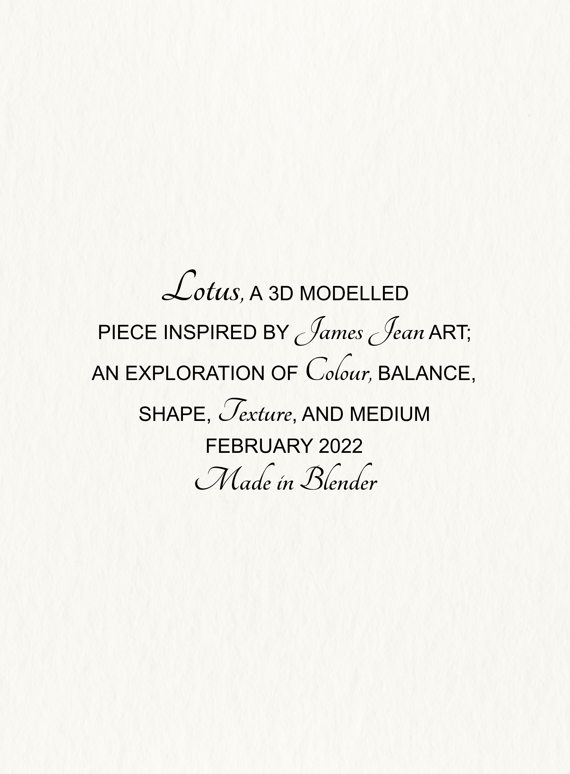 A white poster with black text that alternates between script and sans serif font which describes the 3d model image