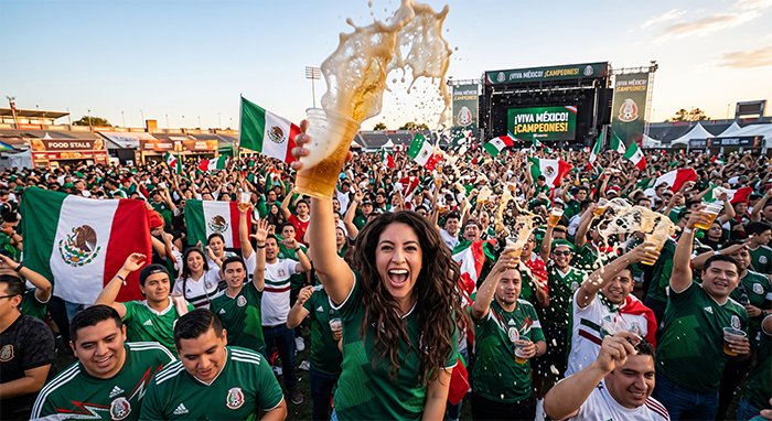 Fan fest mexicana festejando gol