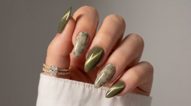 Olive green nail art mexico