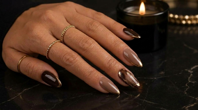 Chocolate golden nails