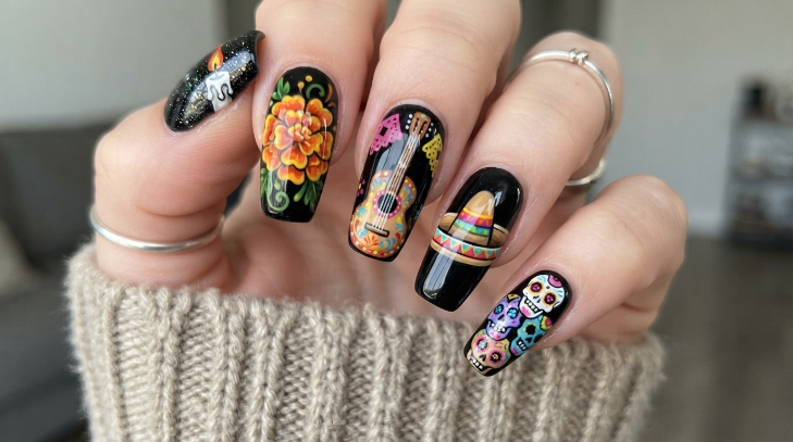 inspiracion nail art para dia de muertos