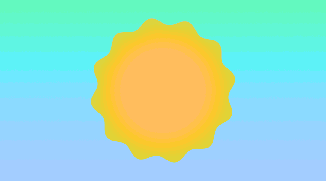 A stylised sun graphic in front of a blue-to-teal gradient field
