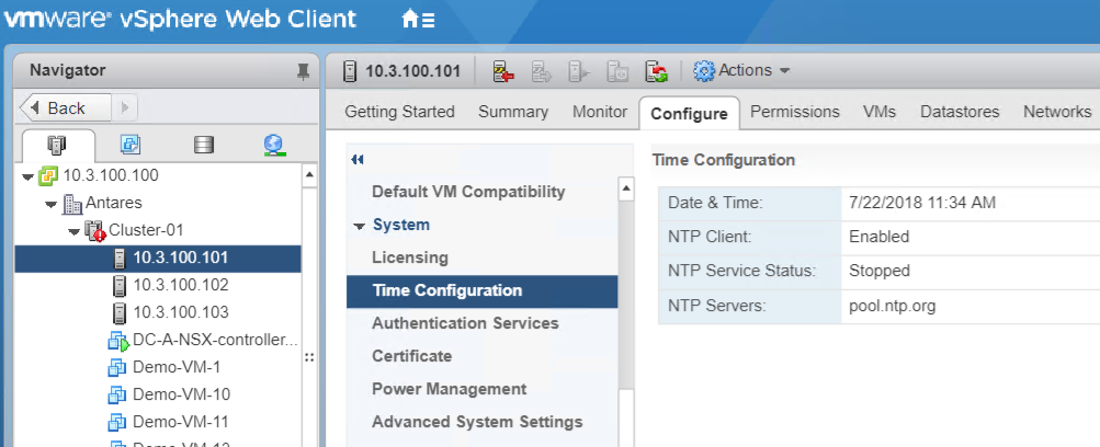 NSX host NTP