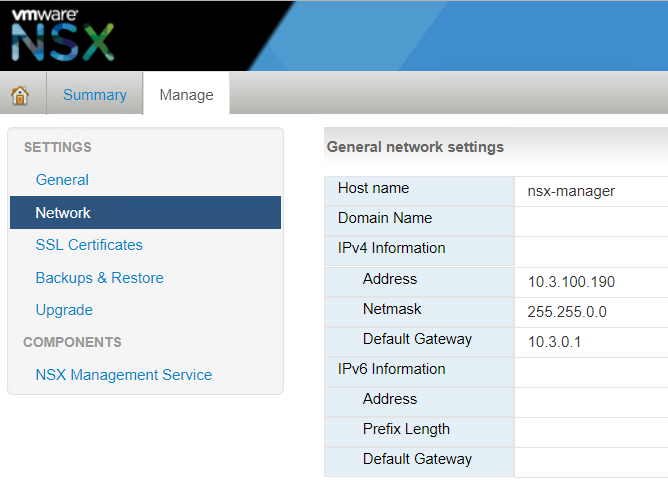 NSX network settings