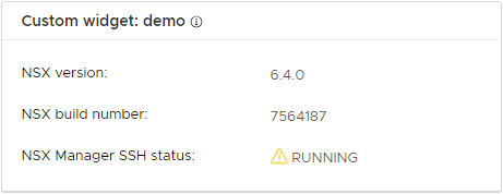 vSphere 6.4 NSX Custom Widget Demo Warning