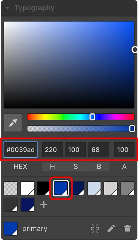 This panel will display all available COLOR SWATCHES.