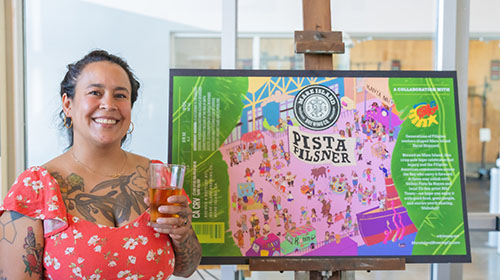 Local Fil-Am illustrator Niki Toney created the label for the first-ever can release of Pista Pilsner. Photo by Pink Salt Photos.