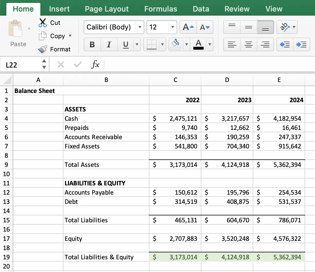 Excel Balance Sheet