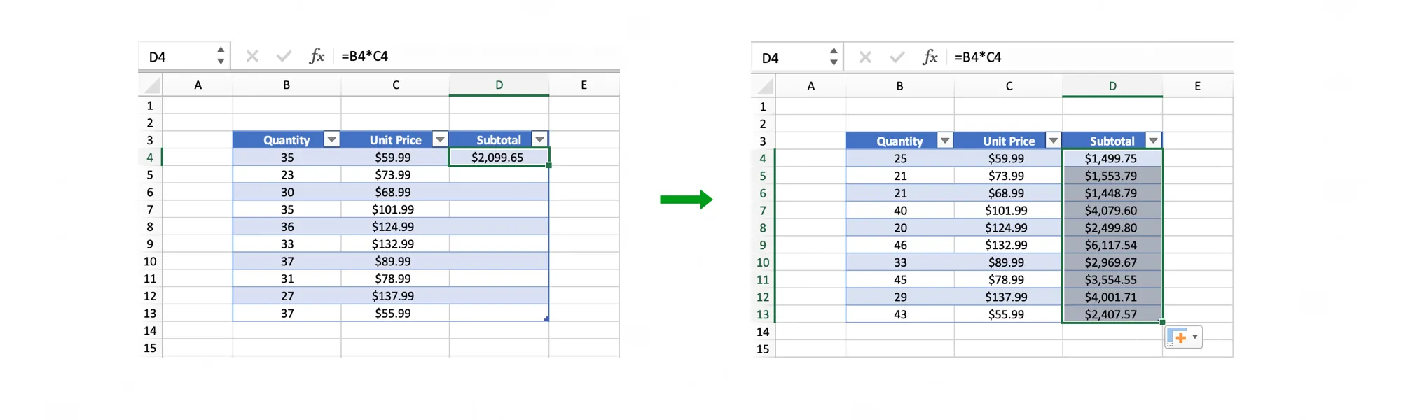 Excel autofill demonstration