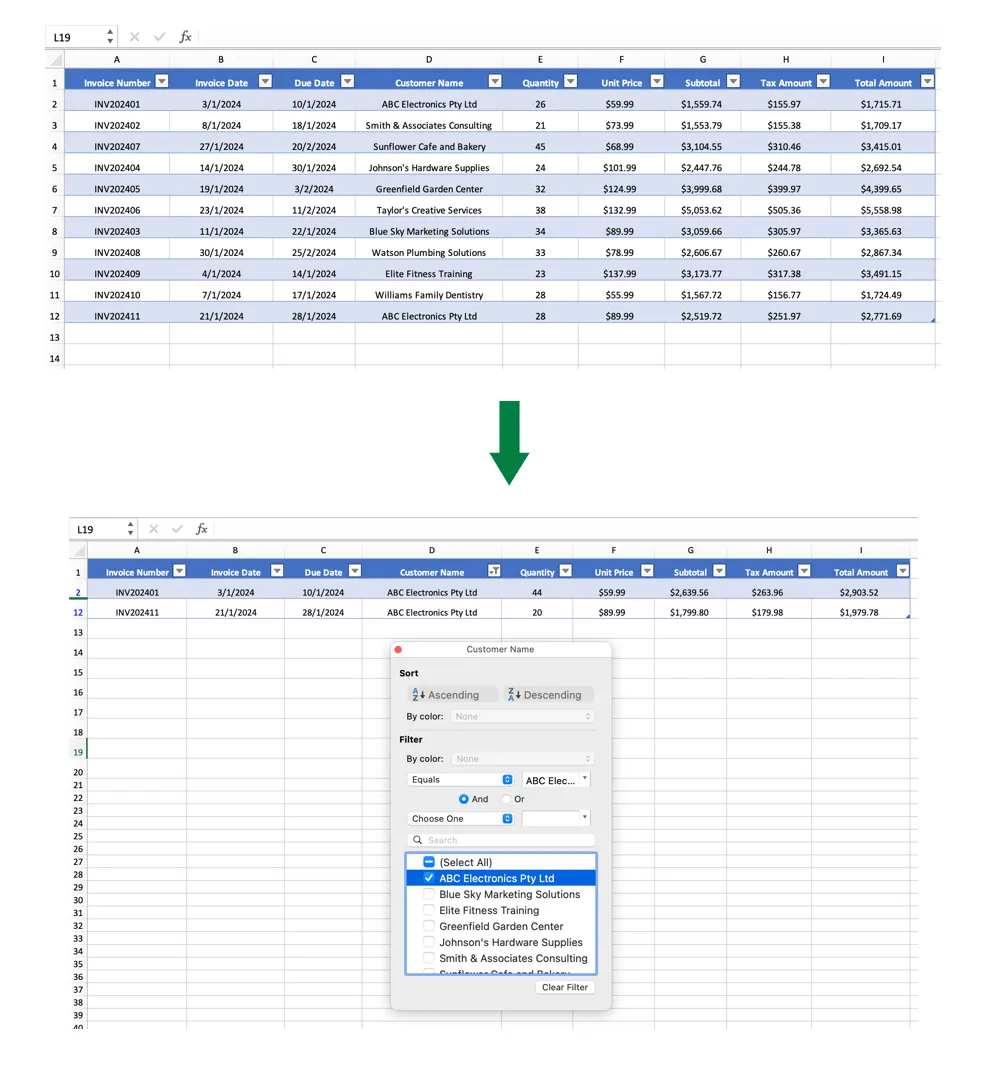 Excel filter 2