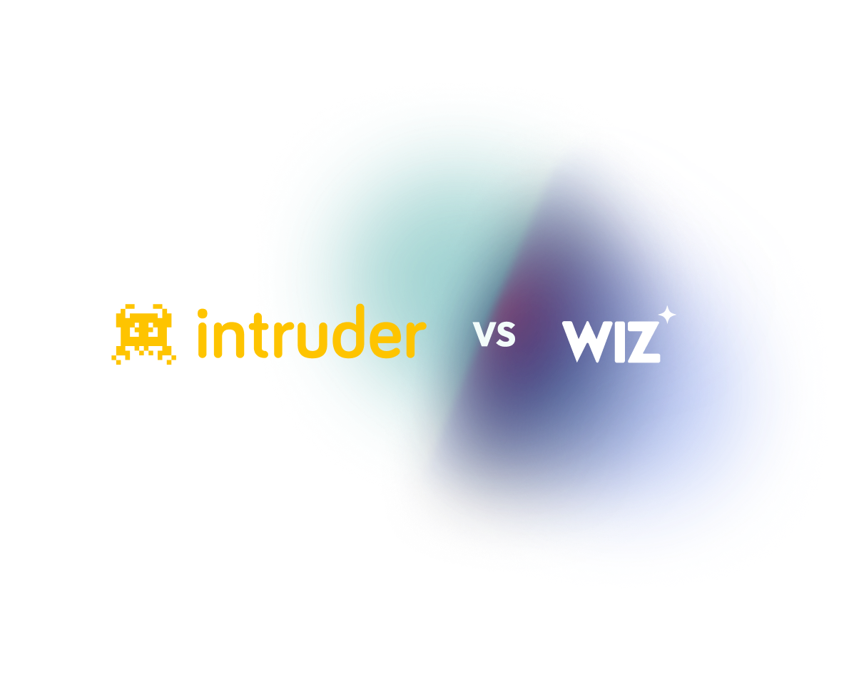 Intruder logo with a pixelated yellow monster icon versus Wiz logo with white text and a sparkle on the Z.